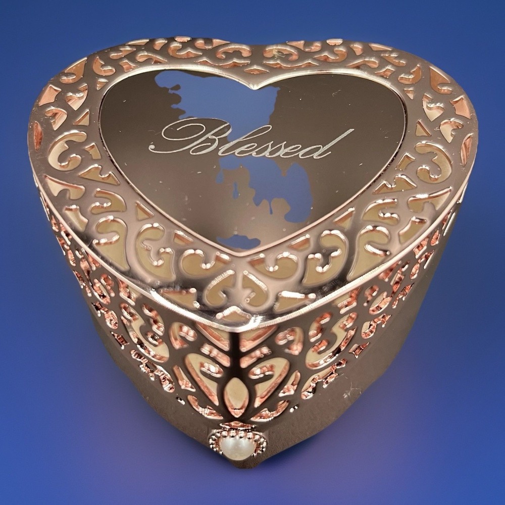 Vtg Things Remembered Trinket Box Rose Gold Lattice Heart Ring Holder Gift 3x3.4